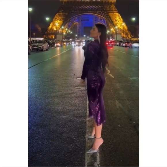 ZARA Velvet Sequins Ruched Midi Dress Back Keyhole Asymmetric Bodycon XS NWT - Picture 4 of 7